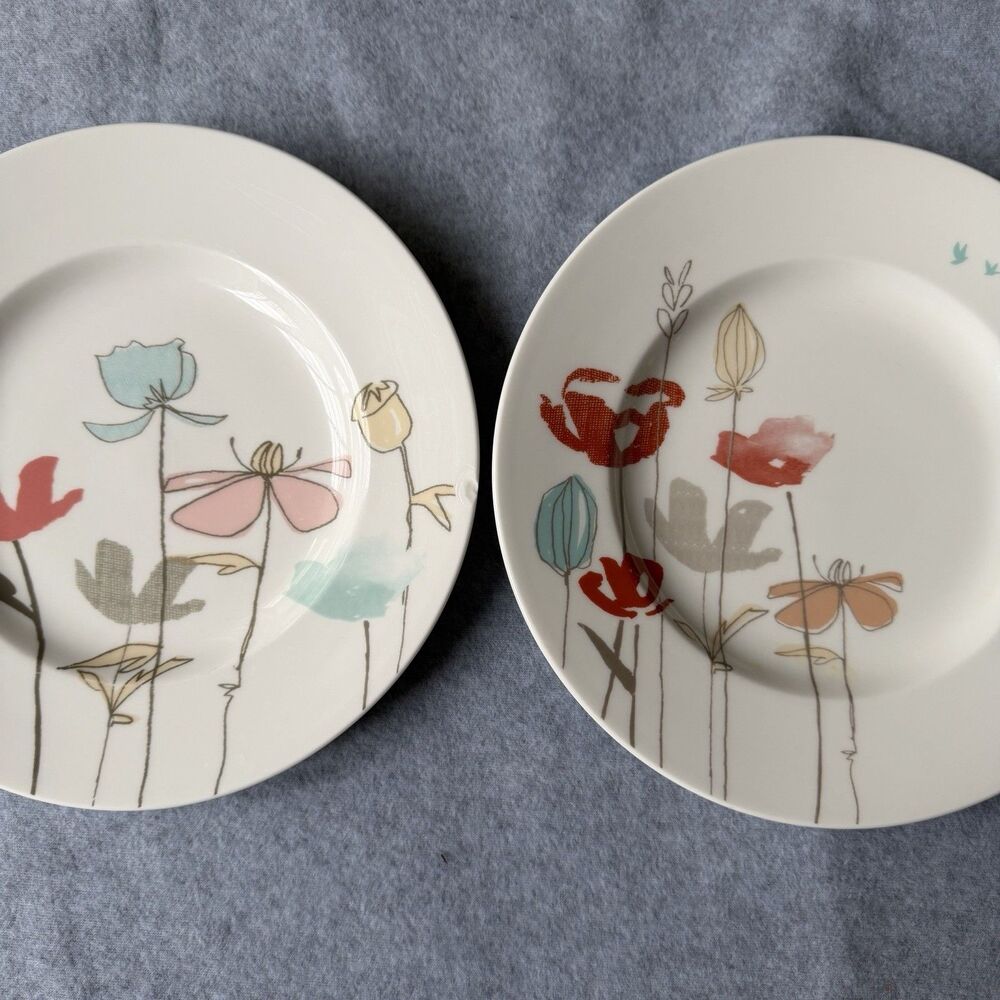 Lenox Poppy Street Accent Luncheon Plates Set Of 2 Garden Floral Flowers *read